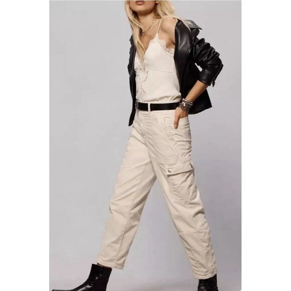 Anthropologie The Carson Utility Barrel Cargo Pants Size 8 Corduroy Ivory - Picture 1 of 14